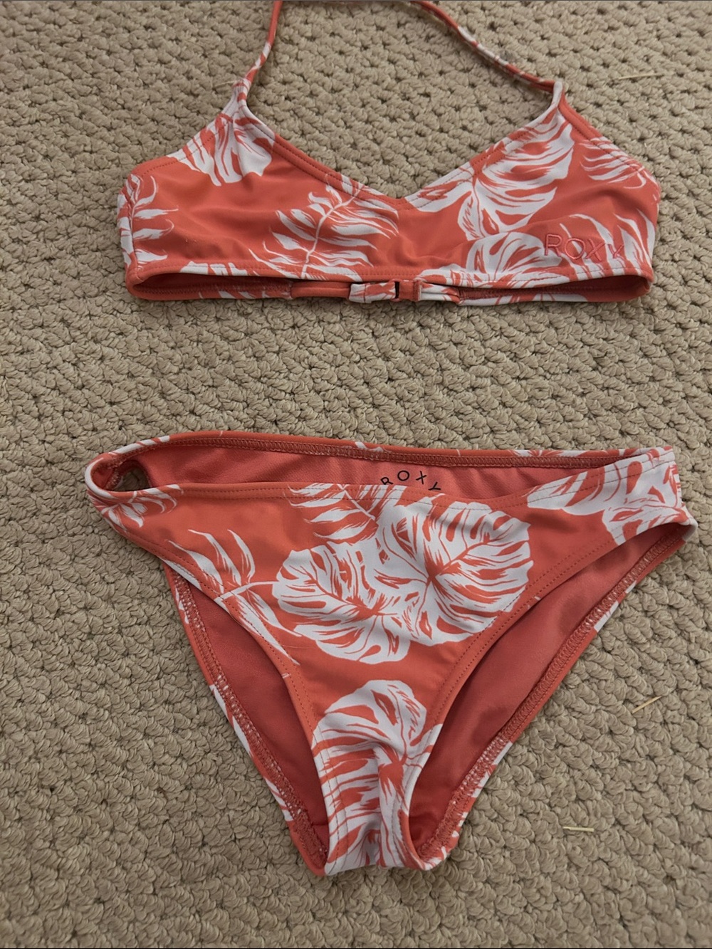 Roxy Girls Coral and White Tropical Two-Piece Bikini